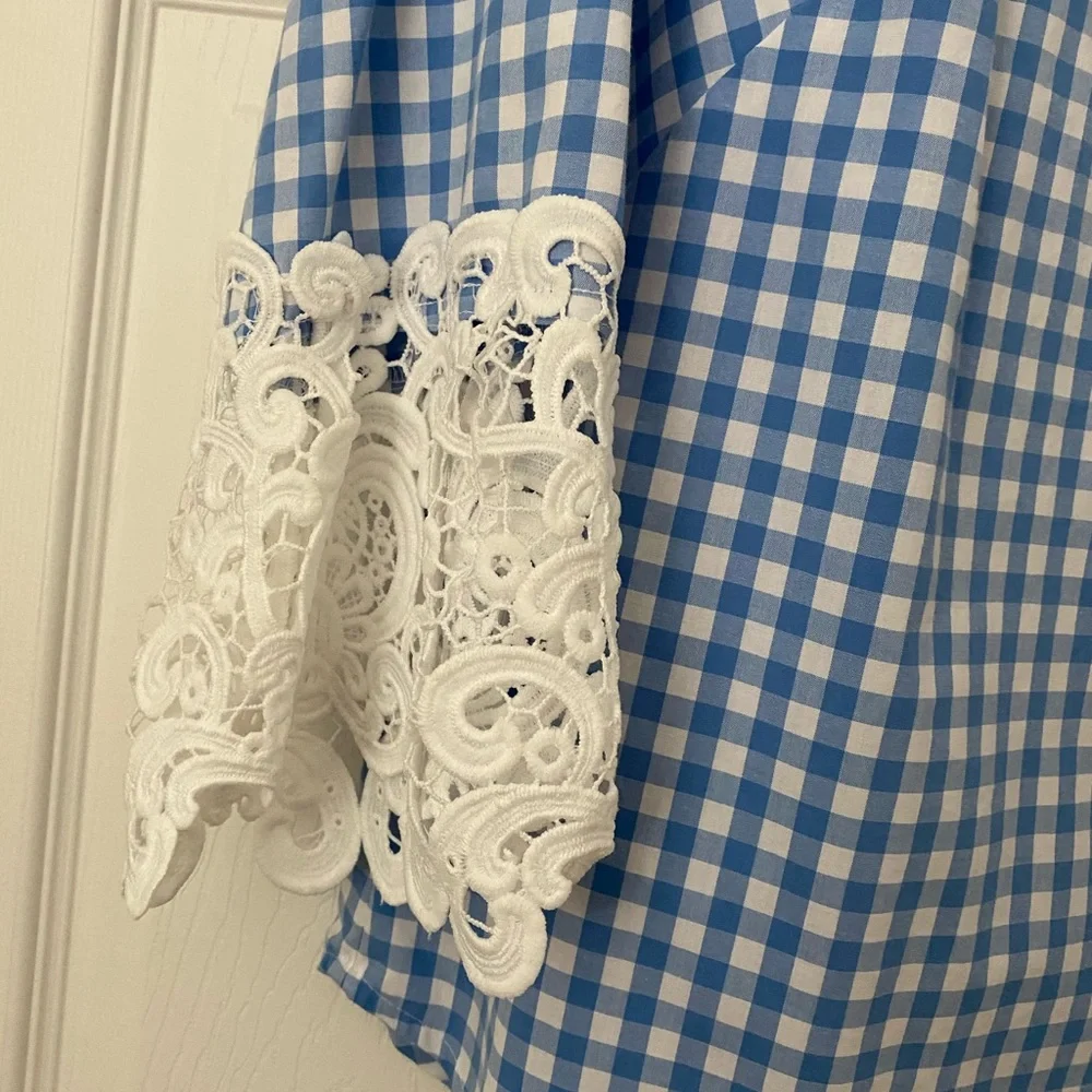 Blue Lace Sleeve Top Liz Claiborne - Picture 2 of 5